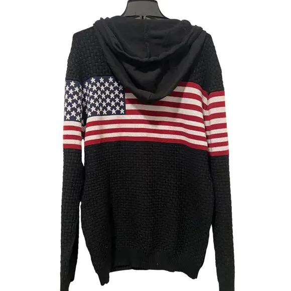 Men’s American Flag Hoodie Pullover Sweater Black NWOT Size XL - Picture 3 of 8